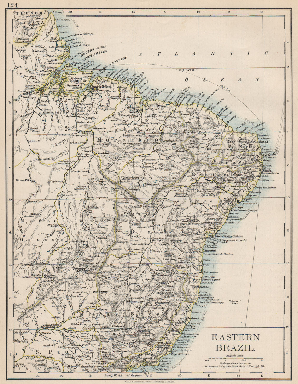 EASTERN BRAZIL. Bahia Minas Gerais Pernambuco Marabhao.  JOHNSTON 1903 old map